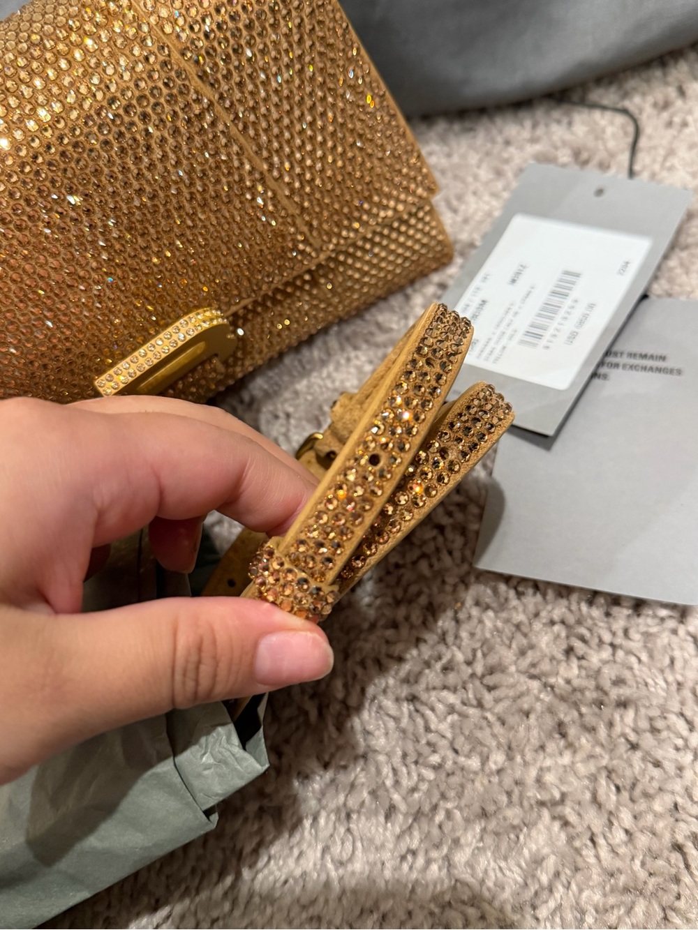 Balenciaga Gold/Brown Leather XS Crystal Hourglass Top Handle Bag new - Picture 3 of 12